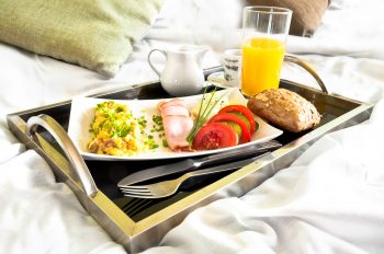 Hotel restaurant, breakfast in bed